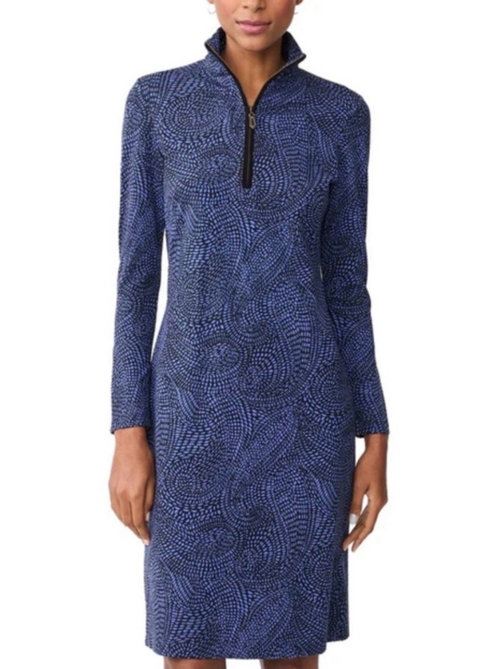 J. McLaughlin Bedford Blue Paisley Print Patterned Long-Sleeve Zip-Neck Dress XS